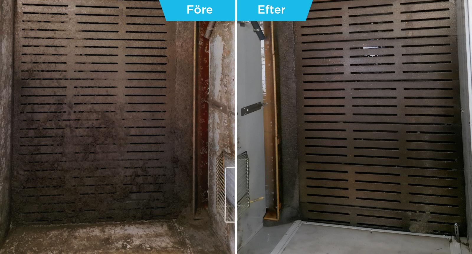 Fore-og-efter Pig pen before and after example when washing with a washing robot